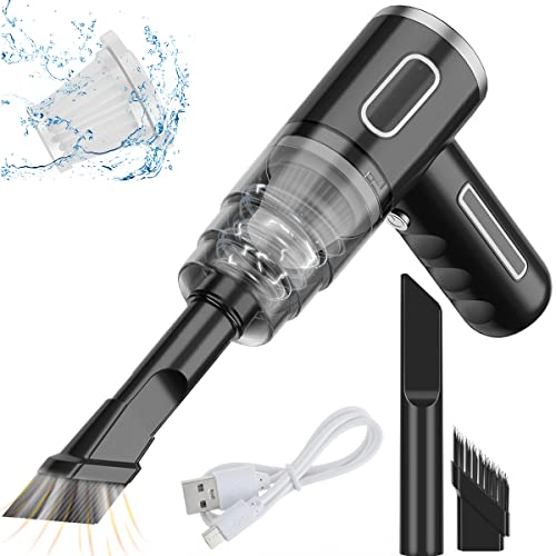 Aspirateur a Main sans Fil, Aspirateur de Voiture, Mini Aspirateur Portable, Rechargeable par USB, 290000 pa, 28W, 36V, Pinceau, Pointe de Buse Plate Étendue, Élément Filtrant*2, pour Bureau (Noir)