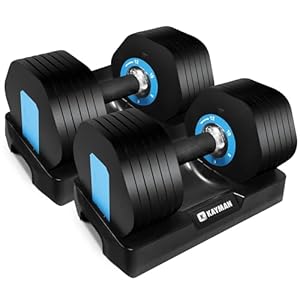Kayman Adjustable Dumbbell Pair 2x12kg, Powerblock 12-in-1 Weight Set with Quick Radial Dial System, Adjustable Dumbbells Set Strong Grip Workouts & Strength Training dumbells for Home, Gym Fitnes