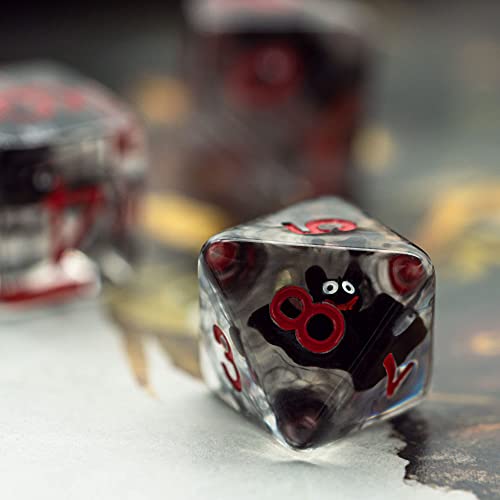 Image of cusdie 7-Die DND Dice, Polyhedral Dice Set Filled with Animal, for Role Playing Game Dungeons and Dragons D&D Dice MTG Pathfinder (Bat)