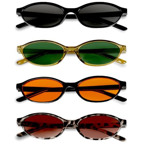 BUTBU 4 Pares Gafas de Sol Retro, Retro Gafas de Sol Ovaladas para Mujer y Hombre, Gafa-s de Ret-ro Cat Eye Clasicas, Gafa de Protección UV400, Protección UV para Conducir Viajes, (Conjunto B)