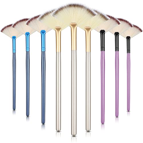 9 Pieces Facial Fan Mask Brushes, Soft Facial Applicator Brushes Tools for Peel Glycolic Makeup for Mud Cream(Blue, Purple, Champagne)