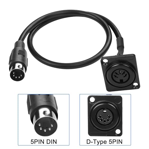 D-Type DIN 5 PIN MIDI Cable Female to Male Extension Cord Panel Mount 5 PIN Female Audio Adapter Cable,Digital Conference Room Audio for Keyboard Synth,MIDI Guitar and Other Music Gear