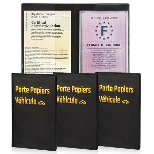jiawaggag 3 Pack Porte Papiers Voiture avec Étui 3 Volets Transparent Étui Carte Grise Porte Documents Véhicule 20x16cm pour Pochette Permis De Conduire La...