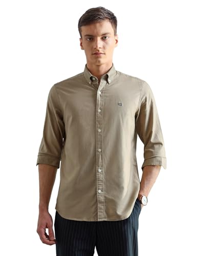 Image of Arrow Sport Solid Slim Fit Cotton Shirt for Men - Full Sleeve Mens Casual Shirts