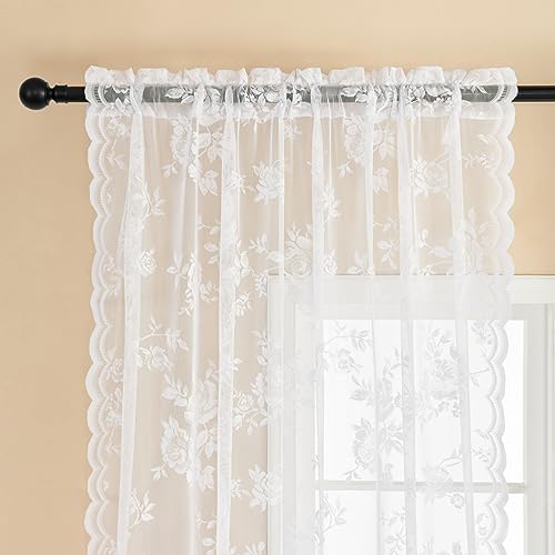 Cortinas de encaje blanco transparentes victorianas de 108 pulgadas 4
