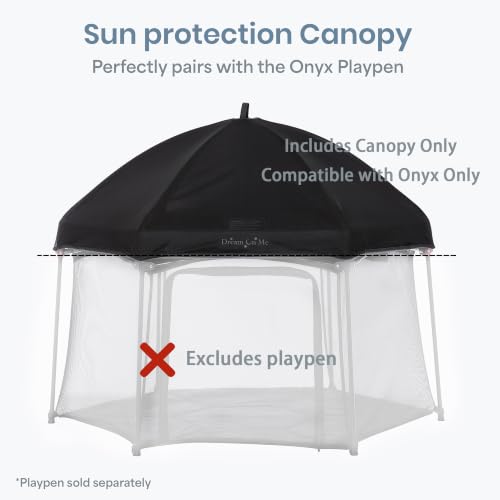 Image of Dream On Me Onyx Playpen Canopy Top, Sun Shade that Blocks Up to 98% UVA /UVB Rays, Breathable Mesh, Removable Tent Top Accessory for Onyx Playpen, Black