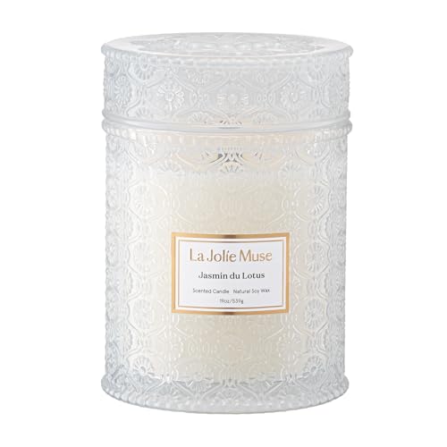 LA JOLIE MUSE Jasmin Candle, 19 oz Wood Wicked Scented Candle Gifts for Women&Men, Large Jar Candles for Home, 90 Hours Long Burning, Jasmin du Lotus