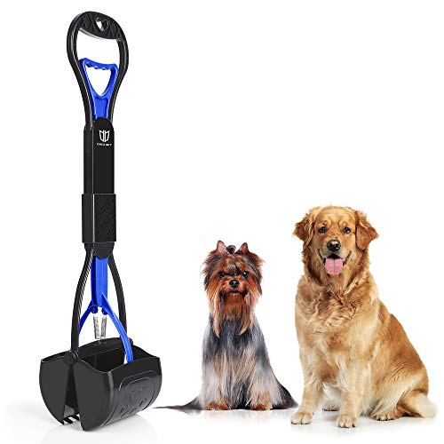 DEGBIT Long Handle Portable Pet Pooper Scooper for Large & Small Dogs, Premium Materials and Professional Ergonomic Design, Foldable Dog Poop Waste Pick Up Rake, Jaw Claw Bin for Grass and Gravel