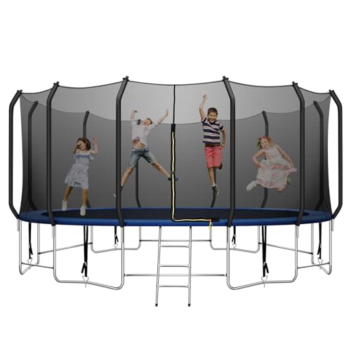 TRIPLE TREE 12FT Trampoline with Backboard,Outdoor Trampoline with Enclosure Net and Ladder,Recreational Trampoline for Children,Blue