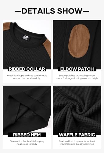 VOGSTART Men’s Crewneck Shirt Durable Knitted Texture Sweatshirt Black