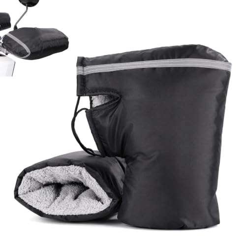 Zephanor Motorcycle Handlebar Muffs, Windproof Waterproof Motorbike Hand Warmer Gloves, Thickened Fleece Thermal Mitten Cover with Reflective Strip, for Scooter and Snowmobile-Black