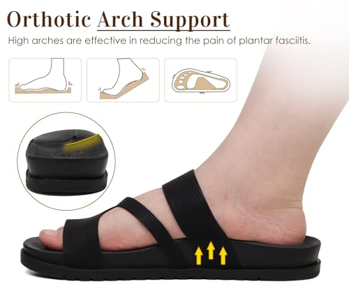 KuaiLu Womens Orthopedic Sandals With Comfortable Arch Support Cushion Yoga Mat Slides Fashion Summer Beach Flat Sandles Adjustable Open Toe Travel Outdoor Plantar Fasciitis Flip Flops US Size 5-113
