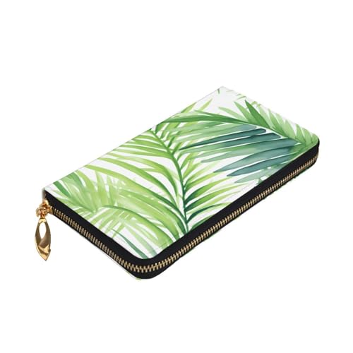 Tropical Palm Tree Leaves Watercolor Prints Leather Long Clutch Wallet for Fashionable Girls and Women - Durable, Stylish, and Functional, Black, One Size3
