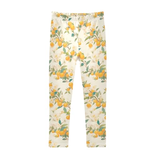 KLL Floral Pattern Orange Fruits Little Girls Active Leggings Fashion Full Length Workout Pants Gym