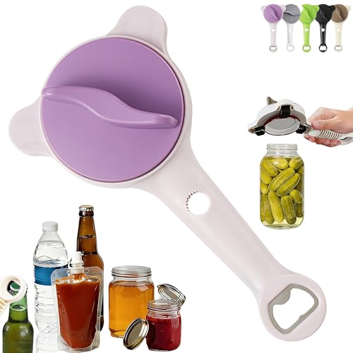 4-in-1 Adjustable Jar Opener for Seniors with Arthritis – Stainless Steel Lid & Bottle Opener, Ergonomic Easy Grip, Fits 1–4 Inch Caps, Heavy Duty Kitchen Can Opener Tool (Purple) - image 1
