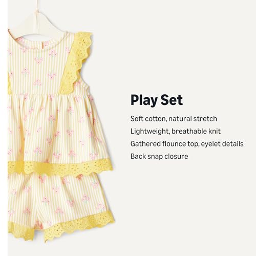 Amazon Essentials X Sofia Grainge Baby Girls' Baby Girls' Short & Top Cotton Play Set, Light Yellow Stripe Floral, 0-3 Months - image 2
