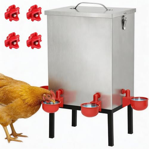 3 Gallon Chicken Waterer with Cups & Nipples Stainless Steel Poultry Waterer for Backyard Coop No-Spill Easy to Clean Ideal for Chickens Ducks & Small Farms