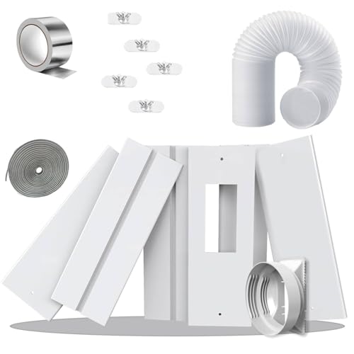 Gulrear 95"Sliding Door AC Vent Kit with Φ 5.1"Extendable Hose Screen net & Weather Stripping Universal 5.0/5.9 Inches Coupler for Sliding Glass/Window Portable AC Energy Saving Airtight Seal System