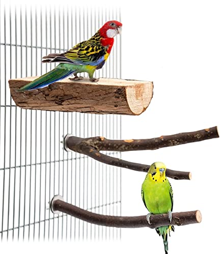 NSHACK 止まり木 ステンレス金具 天然木 インコ おもちゃ りんごの木 オウム 文鳥 取付け簡単 (3点セット)