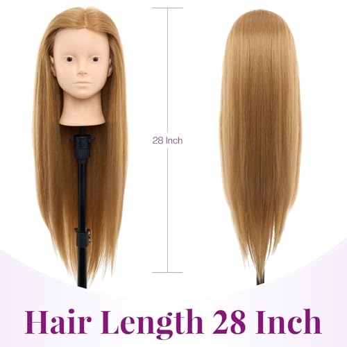 mannequin head with 80 real human hair - 28 inch makeup cosmetology hairdressing training head practice doll head manikin styling head braiding mannequin head