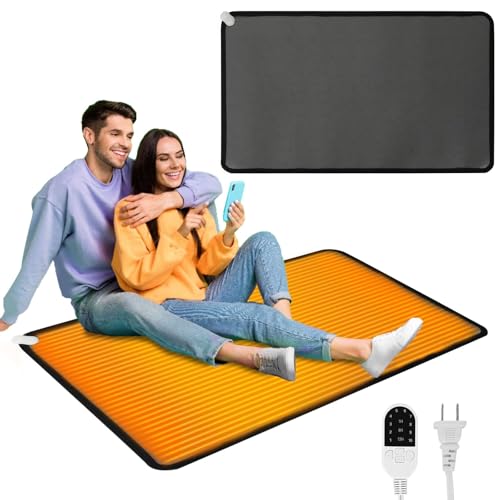 QOUBAI PVC 110V Heated Floor Mat Heater for Foot Warmer Under Desk 31.5 x 20 Inch Electric Heating Pad Energy Saving Carpet Pad Indoor Floor Heated Rug for Home Office Bathroom House Black