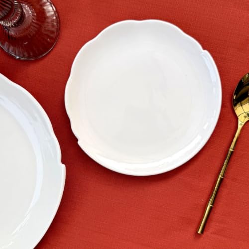 Image of GOLDEN QUEEN'S Snack Plates Set of 4 | Perfect for Snacks, Desserts, Appetizers, Salads, Tapas, Cheese | 7 inches Wide | Microwave Safe - Petal White Snack Plates