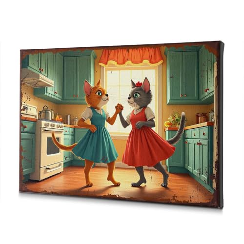 Toile deux chats dansant cuisine confortable réveille mur vide salon tableau 40x60cm