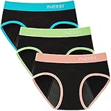 INNERSY Period Underwear for Teens Girls Cotton Menstrual Panties 3-Pack(Colored Black,XL(14-16 yrs))