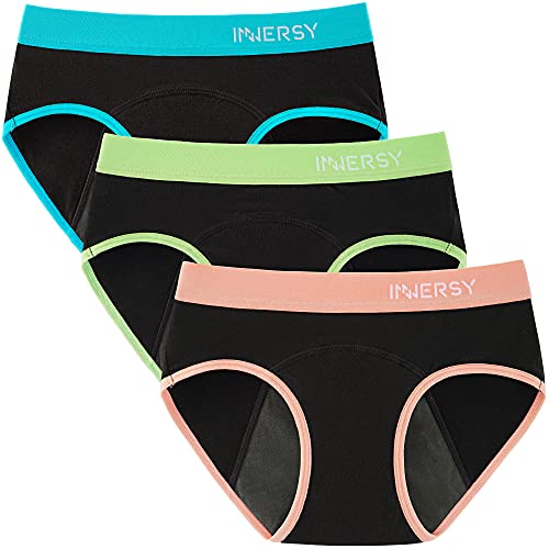 INNERSY Period Underwear for Teens Girls Cotton Leak-Proof Menstrual Panties 3-Pack