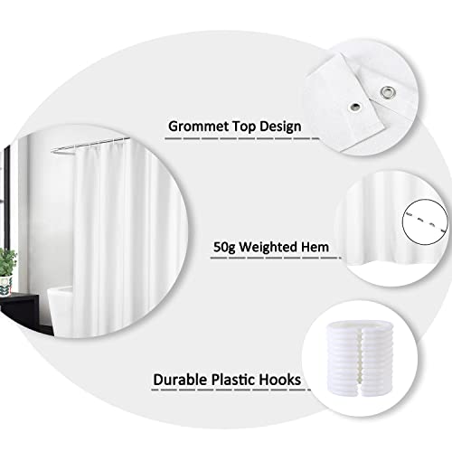 LinTimes Flax Linen Like 240GSM Heavy Weight Fabric Shower Curtain for Bathroom with Hooks Hotel Luxury Washable, White, 180x200 cm - Image 3