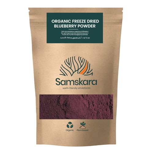 Arándanos salvajes nórdicos en polvo BIO | Samskara Tribe | bayas liofilizadas, sin OGM y sin endulzar, ricas en antioxidantes | para usar en batidos y repostería (150 g)