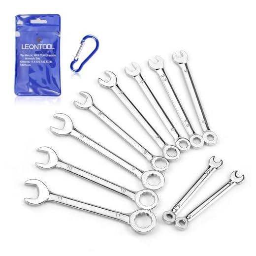 LEONTOOL Small Wrench Set Metric 4mm To 11mm Open End And Box End Spanner 10 Pcs Ignition Wrench Set with Carabiner Clip Mini Wrench Set for Automotive Technicians and Industrial Users Labor Day Gifts