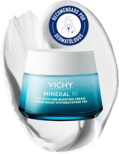 Vichy Crema Potenciadora Hidratante Ligera, Para Pieles Sensibles, Fortalece la Barrera de Hidratación durante 72 Horas, Enriquecida con Ácido Hialurónico y Escualeno, Sin Sulfatos, Minéral 89, 50 ml