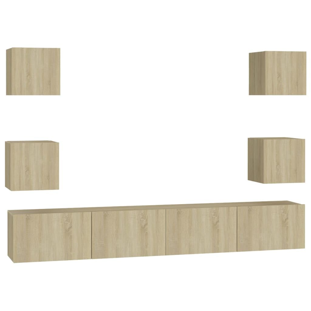6-TLG. TV-Schrank-Set Sonoma-Eiche Holzwerkstoff, Wandmontage, Modernes Media-Center für Wohnzimmer, Schlafzimmer, 100x30x30 cm
