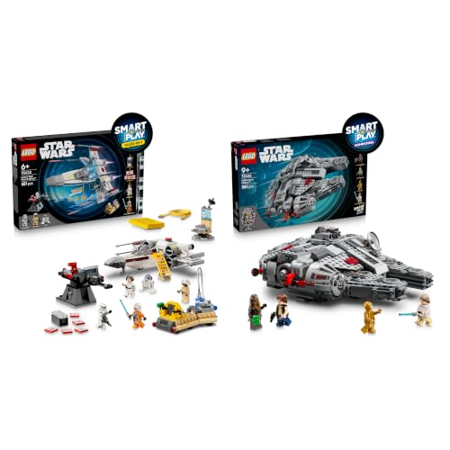 LEGO Star Wars SMART Play Bundle: Luke’s Red Five X-Wing All-In-One Set 75423 & Millennium Falcon Compatible Set 75426 - Interactive Toys - Gifts for 9+ Year Old Boys & Girls