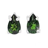 chromdiopsid ohrringe gold  Schmuck-Schmidt-Ohrringe/Stecker seltener grüner Chromdiopsid-Tropfen-Silber-Rhodiniert-0,46 Karat