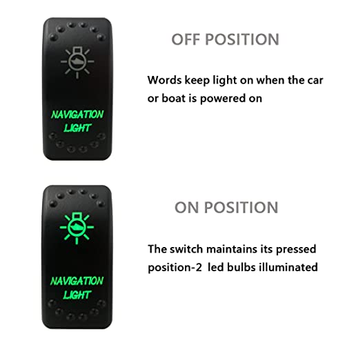 Image of Green Backlit Rocker Switch 5 Pin ON-Off Laser Etched Button Switch with Wires for Car Marine Boat UTV 20A /12V 10A /24V (Navigation Light)