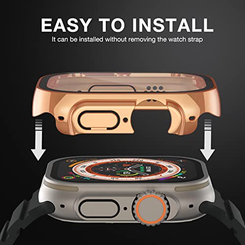 Image of Case Compatible with Apple Watch Ultra 49mm with Built-in Tempered Glass Screen Protector, All-Around Ultra-Thin Bumper Full Cover Hard PC Protective Case for iWatch, Rose Gold
