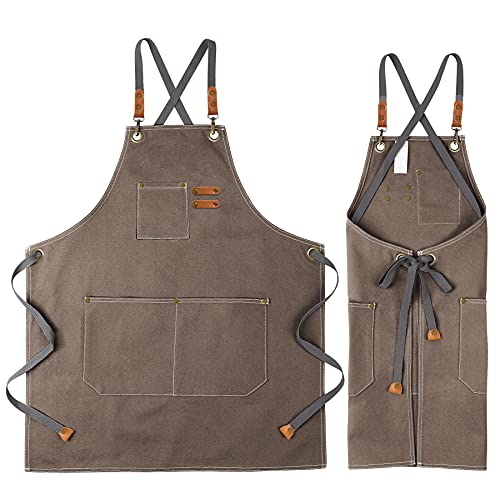 Newthinking Canvas-Schürze für Herren, 16 Unzen Baumwolle Arbeitsschürze mit 3 Taschen, wasserdicht und verschleißfest, Kochschürze für professionelle Mechaniker, Schweißen, Holzarbeiten, grau, XL Cover