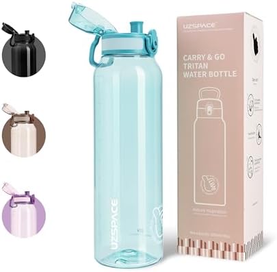 UZSPACE Trinkflasche 1L Sport Wasserflasche, Spülmaschinenfest Sportflasche | Auslaufsicher, 1-klick-Öffnung, Kohlensäure Geeignet, Sportflasche mit Klappdeckel für Fahrrad Gym Wan