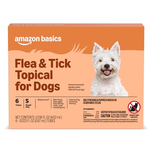 Amazon Basics Preventative Flea and Tick Topical Treatment for Small Dogs (5-22 pounds), 6 Count, Packaging May Vary