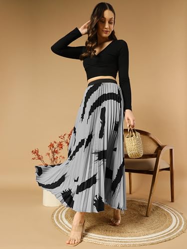 Image of ZWERLON | Effortlessly and Beautiful Floral | Floral Pleated Maxi Skirts for Women | Perfect Long Sleeve, Elastic Waist
