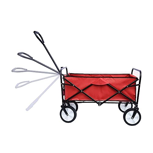 FAZENHUA Zusammenklappbarer, zusammenklappbarer Garten- und Strand-Einkaufswagen mit Aufbewahrungskorb, Gartenwagen, Karren, Rot, Blau, Outdoor-Wagen/Rot – Bild 4