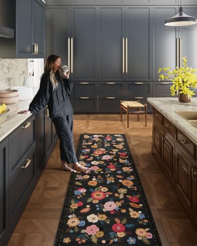 Machine Washable Rug Runners for Hallways: 2x10 Kitchen Rugs Stain Resistant Non Slip Floor Rug with Rubber Backing Soft Floral Carpet Runners for Kitchen Entryway Bedroom Laundry Farmhouse