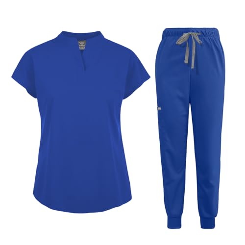 niaahinn Scrubs Set for Women Nurse Uniform Jogger Suit Stretch Top & Pants with Multi Pocket for Nurse Esthetician Workwear (Royal Blue, XX-Large)