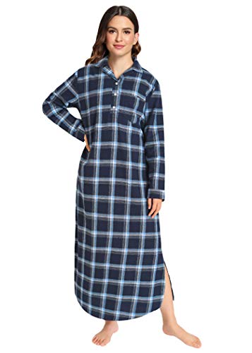 Latuza Women's Plaid Flannel Nightgowns Full Length Sleep Shirts