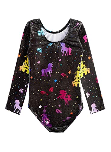 HOZIY Long Sleeve Leotards for Girls Gymnastics Kids Toddler Tumbling Outfits Floral Unicorn Galaxy Rainbow Stripe Pattern