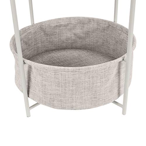 Image of Amazon Basics Round Storage End Table, Nightstand with Cloth Basket, Bedside Table, White /Heather Gray, 17.7 inch L x 17.7 inch W x 18.9 inch H