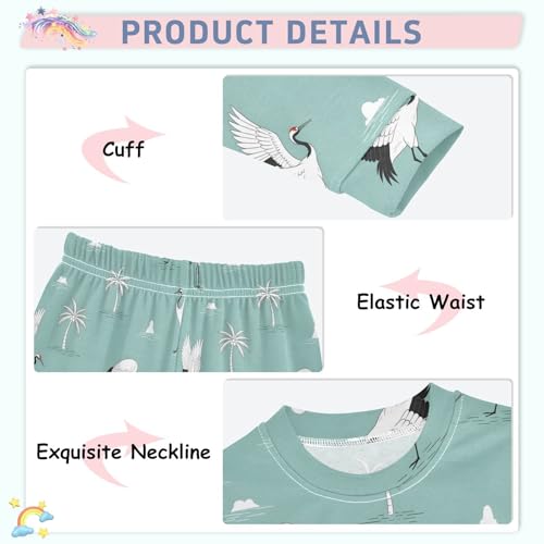 Pajama Sets Long Sleeve Cranes Palm Trees Cute Soft Comfy Sleepwear 2 Piece PJS 3-8T4