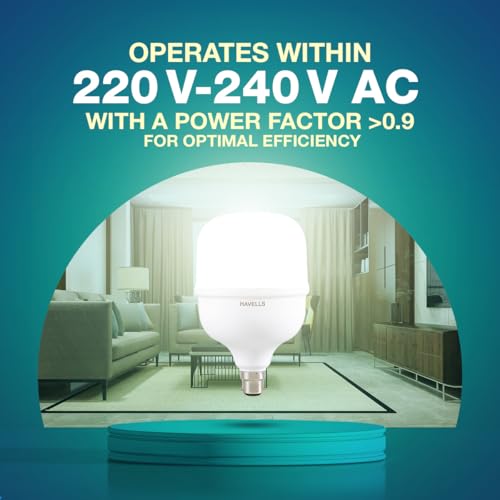 Image of Havells 40W High Wattage Led Bulb | High CRI & High Efficiency | Energy Efficient | Mercury-Free | 4KV Surge Protection | 100 Lumens Per Watt |Cool Day Light (6500K) B22D (Pack Of 4)